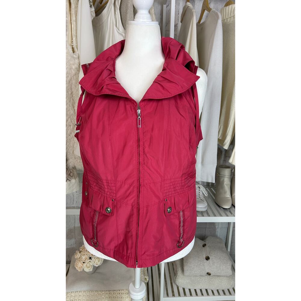 CJ Banks Women's Size X (14W)Pink Ruffle Drawstring Collar Zip Up Vest #0494 - Picture 1 of 13